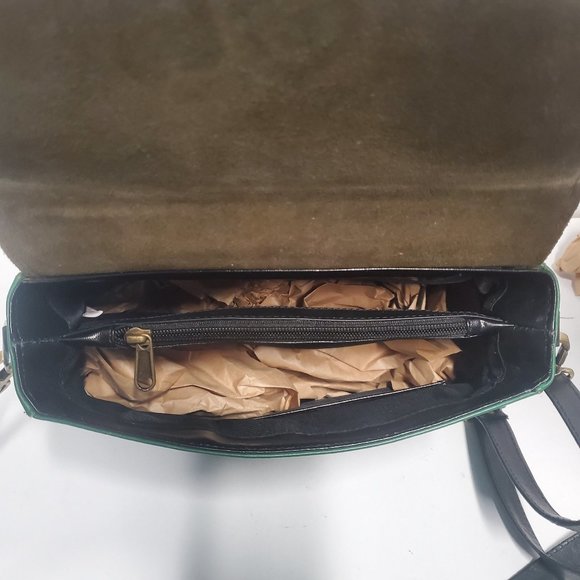 AuGre France Crossbody Bag Green & Black Leather Top Handle 2 Section Satchel - Picture 3 of 14